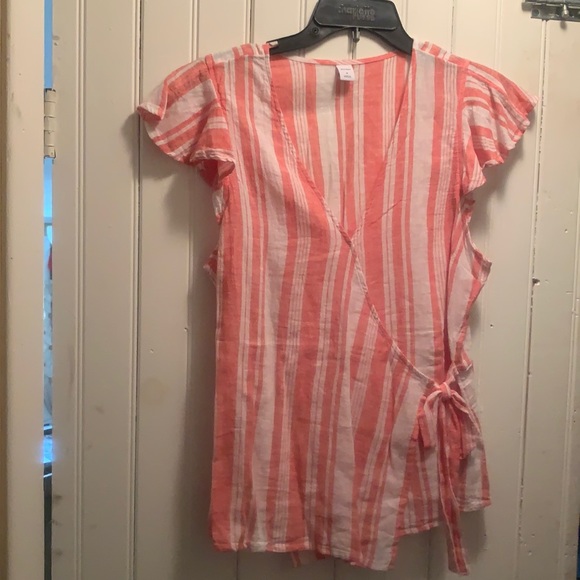Pink Striped Short Sleeve Blouse - Picture 1 of 2